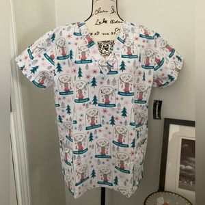 Holiday Themed Scrub Top. XL Brand New.